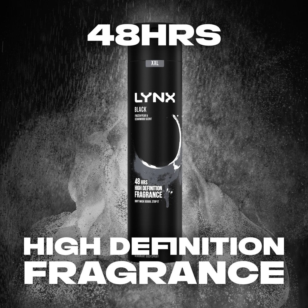 Lynx XXL Black 48h Frozen Pear & Cedarwood Deodorant Body Spray 250ml