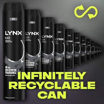 Lynx XXL Black 48h Frozen Pear & Cedarwood Deodorant Body Spray 250ml
