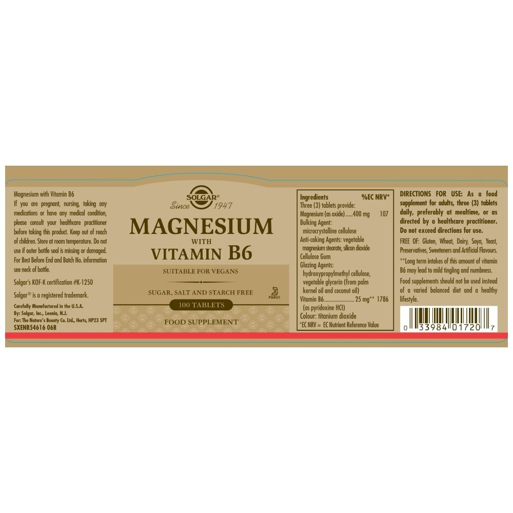 Solgar Magnesium with Vitamin B6 100 Tablets
