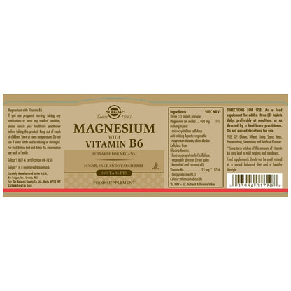 Solgar Magnesium with Vitamin B6 100 Tablets