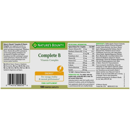 Nature's Bounty Complete B Vitamin Complex 100 Caplets