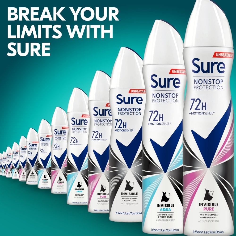 Sure Nonstop Protection 72h Invisible Aqua Anti-Perspirant Deodorant Spray 250ml
