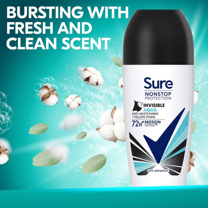 Sure Nonstop Protection 72h Invisible Aqua Anti-Perspirant Deodorant Roll-On 50ml