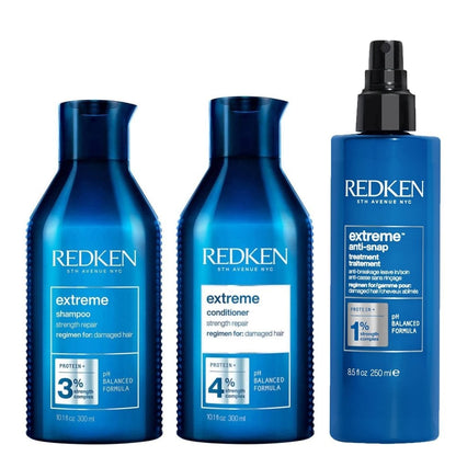 Redken Extreme Strength Repair Shampoo 300ml, Conditioner 300ml + Anti-Snap 250ml Bundle