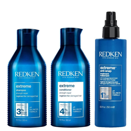 Redken Extreme Strength Repair Shampoo 300ml, Conditioner 300ml + Anti-Snap 250ml Bundle