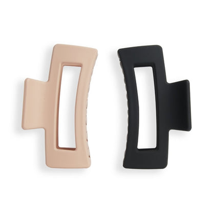 Revolution Haircare Rectangle Matte Claw Hair Clips Nude/Black Pack of 2