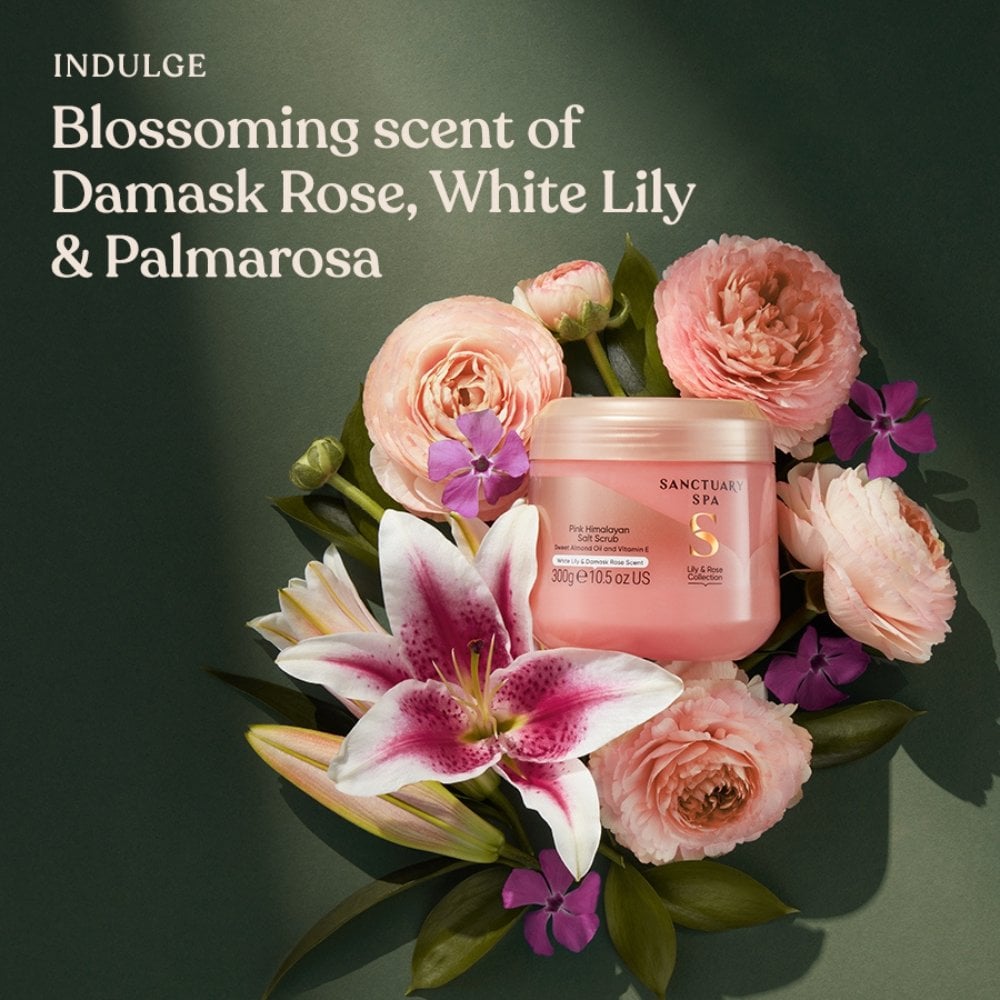 Sanctuary Spa White Lily & Damask Rose Pink Himalayan Salt Scrub 300ml