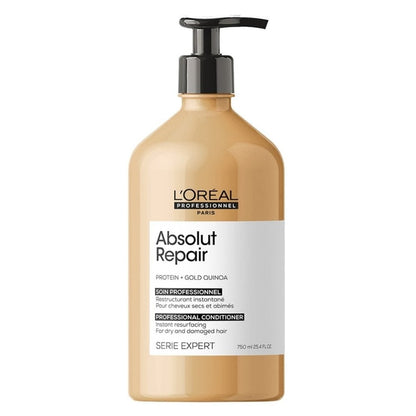 L'Oreal Professionnel Serie Expert Absolut Repair Protein + Gold Quinoa Instant Resurfacing Shampoo 1500ml, Conditioner 750ml & Mask 500ml Trio