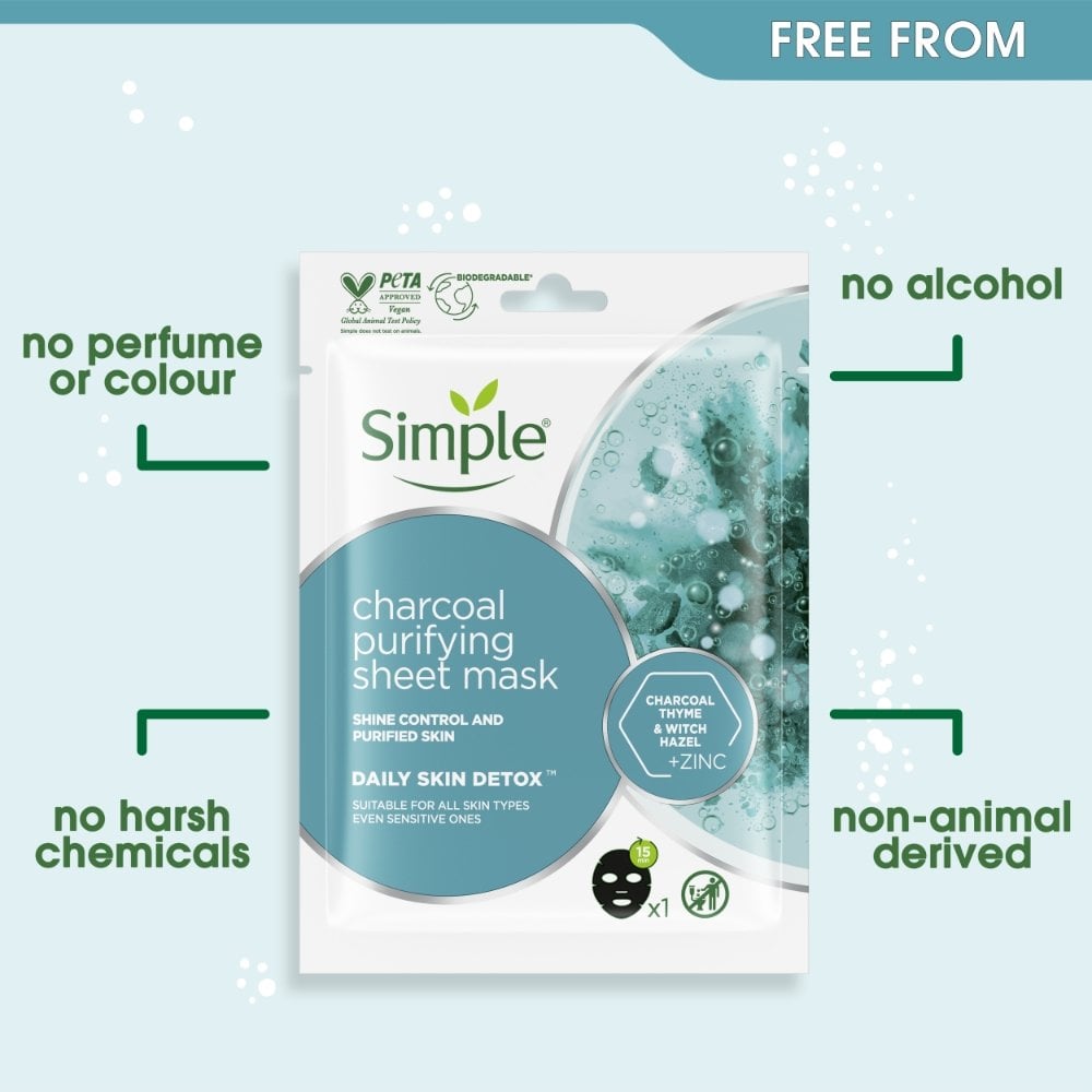 Simple Daily Skin Detox Charcoal Purifying Sheet Mask 21ml