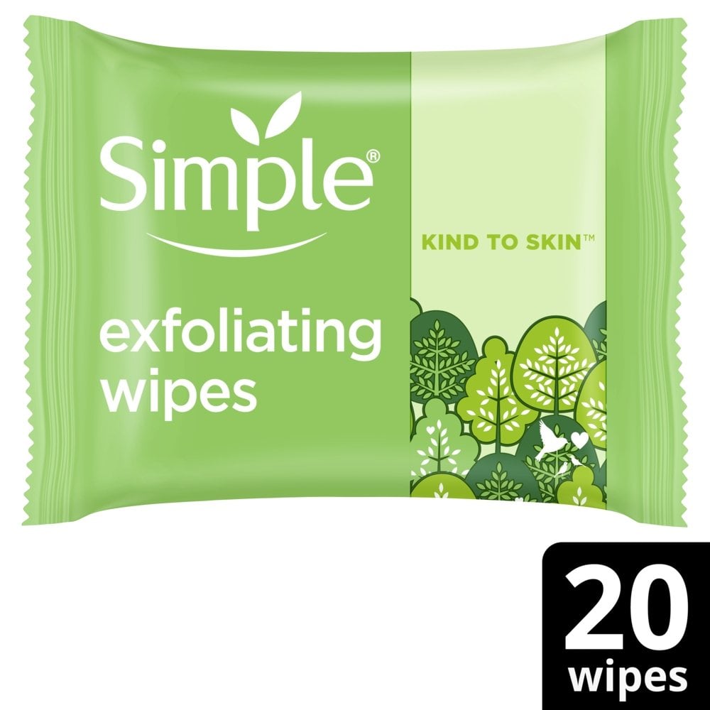 Simple Kind To Skin Biodegradable Exfoliating Face Wipes Pack of 20