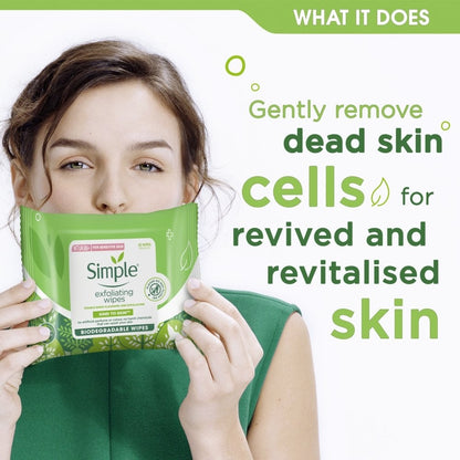 Simple Kind To Skin Biodegradable Exfoliating Face Wipes Pack of 20