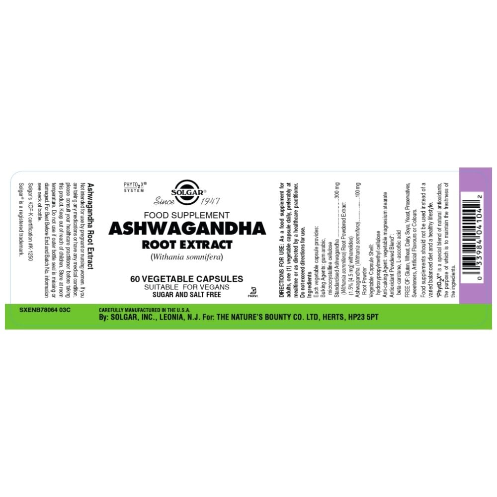 Solgar Ashwagandha Root Extract 60 Vegetable Capsules