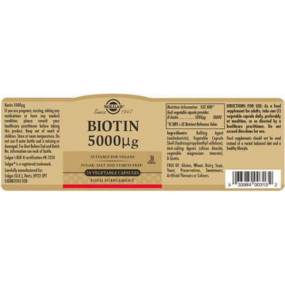 Solgar Biotin 5000 µg 50 Vegetable Capsules