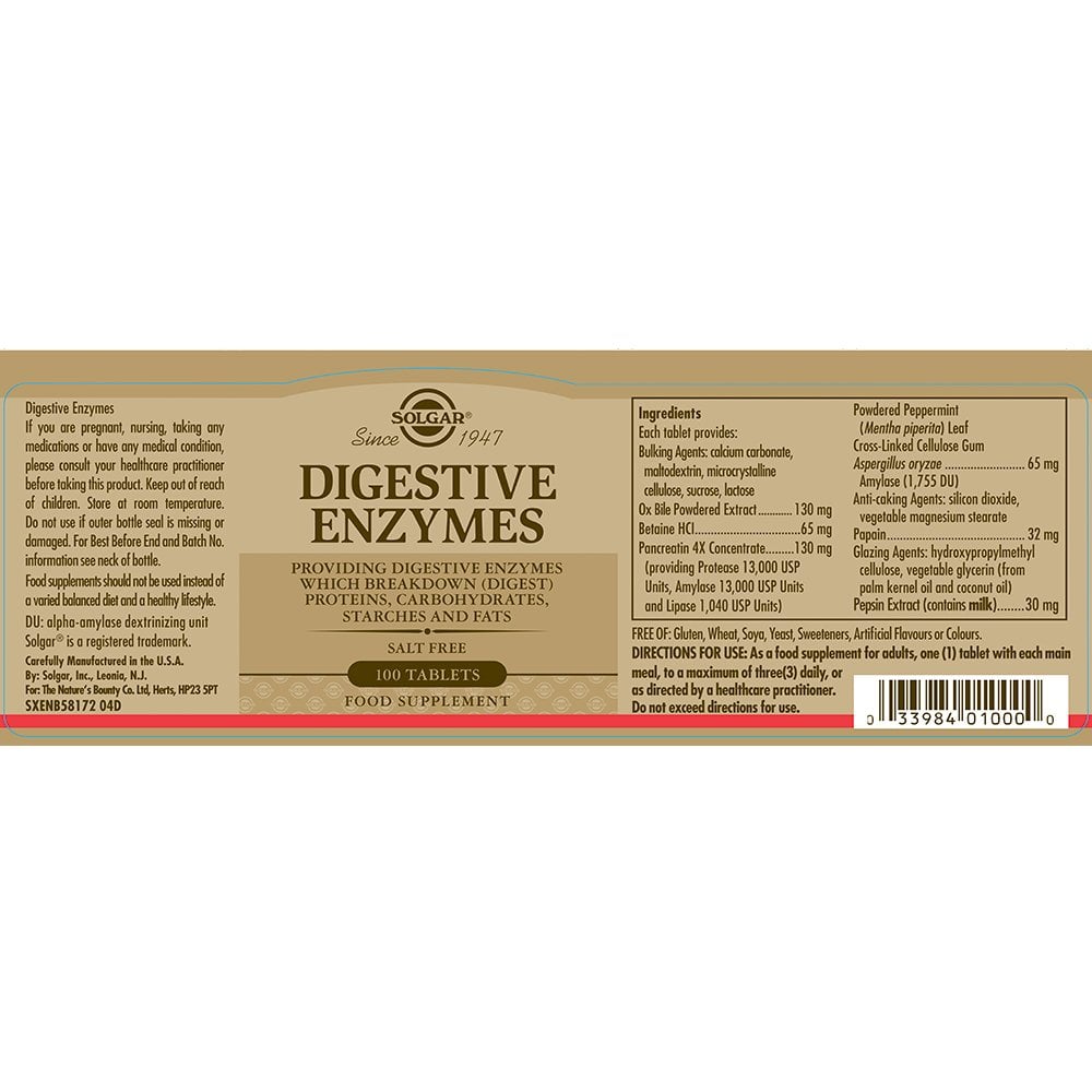 Solgar Digestive Enzymes 100 Tablets