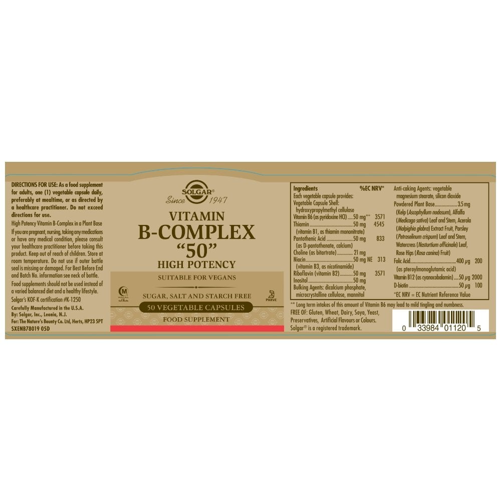 Solgar Formula Vitamin B-Complex '50' High Potency 50 Vegetable Cap