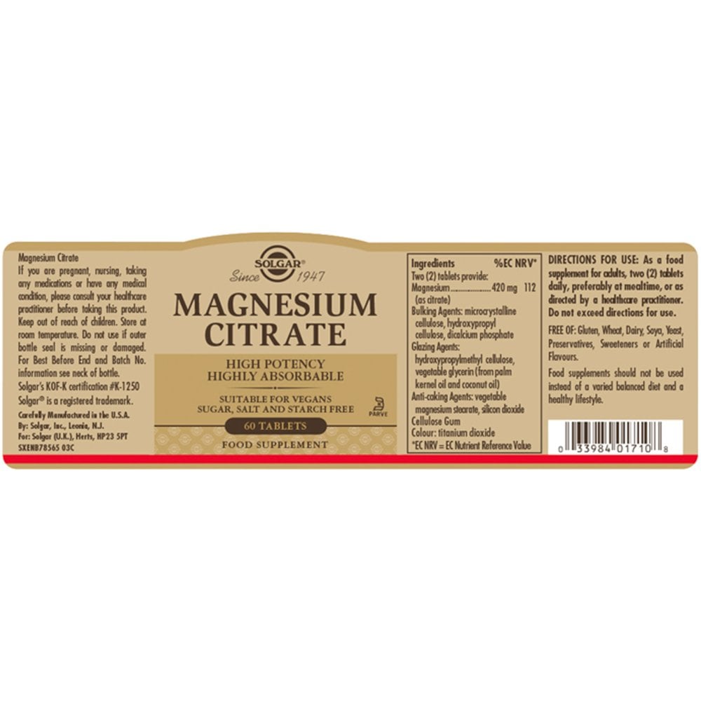 Solgar Magnesium Citrate 60 Tablets
