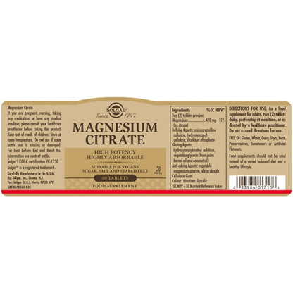 Solgar Magnesium Citrate 60 Tablets
