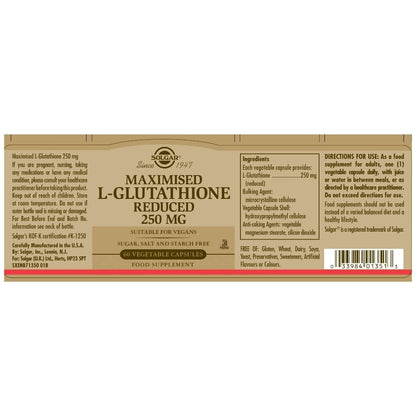 Solgar Maximised L-Glutathione Reduced 250 mg 60 Vegetable Capsules