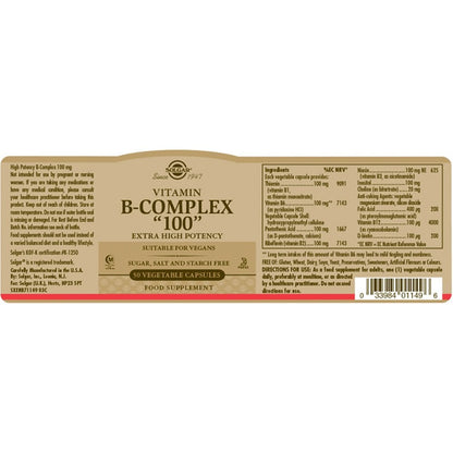Solgar Vitamin B-Complex 100 Extra High Potency 100 Vegetable Capsules