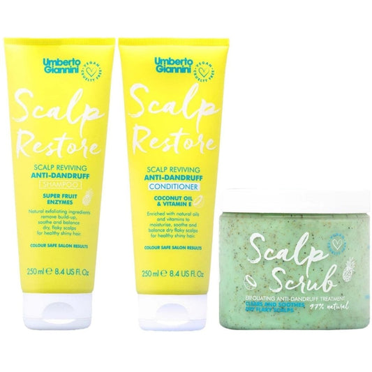 Umberto Giannini Scalp Restore Shampoo 250ml, Conditioner 250ml & Exfoliating Scalp Scrub 200g Trio