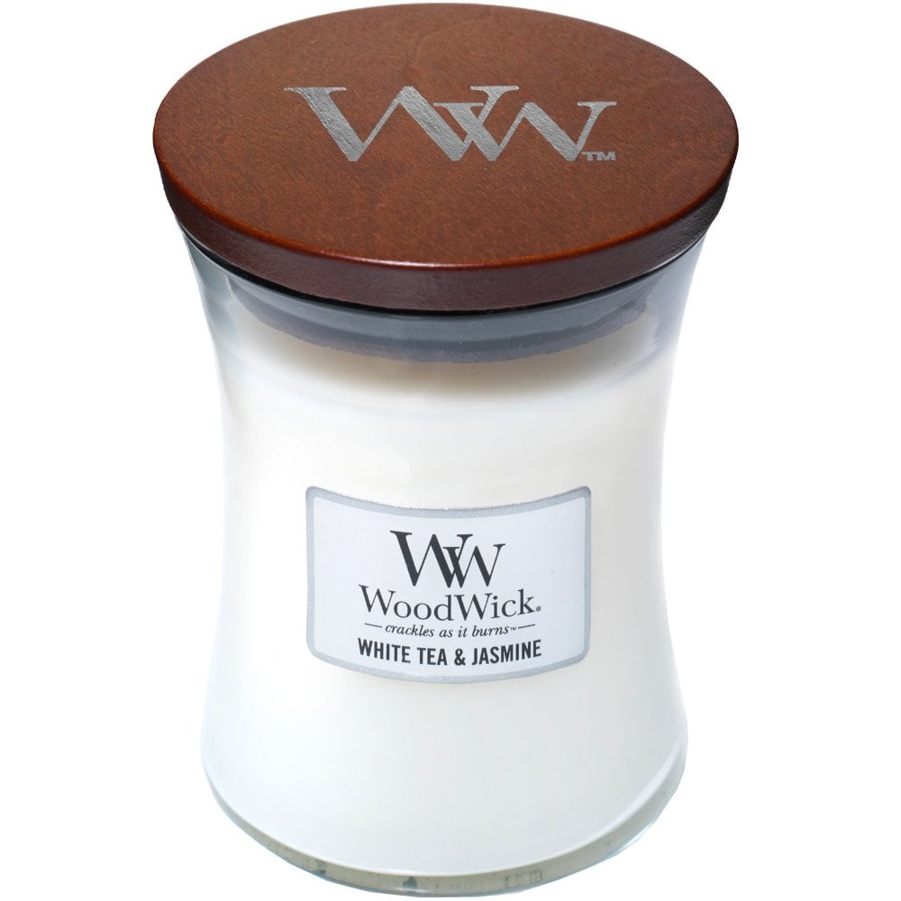 WoodWick White Tea & Jasmine Medium Hourglass Jar Candle